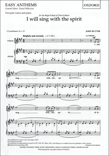 Rutter: I Will Sing With The Spirit: Vocal 2Pt (OUP) Digital Edition