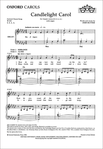 Rutter: Candlelight Carol: SSAA & organ/strings (OUP) Digital Edition