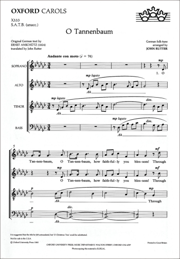 Rutter: O Tannenbaum for SATB unaccompanied (OUP DIGITAL)