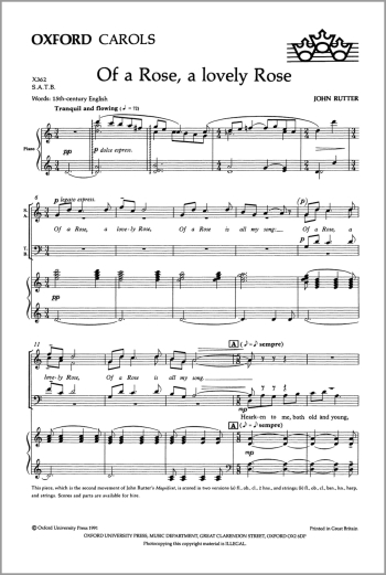 Rutter: Of a Rose, a lovely Rose for SATB and piano or small orchestra (OUP DIGITAL)