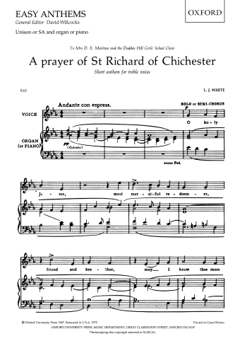 White: Prayer Of St Richard Of Chichester: Vocal 2Pt  (OUP) Digital Edition