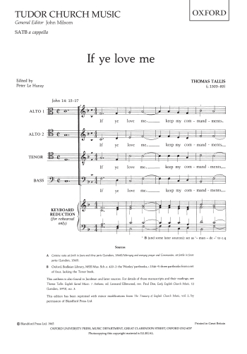 Tallis: If Ye Love Me Vocal Score: SATB (OUP) Digital Edition