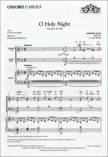 Adam: O Holy Night (X371) Vocal SATB Arr Rutter (OUP) Digital Edition