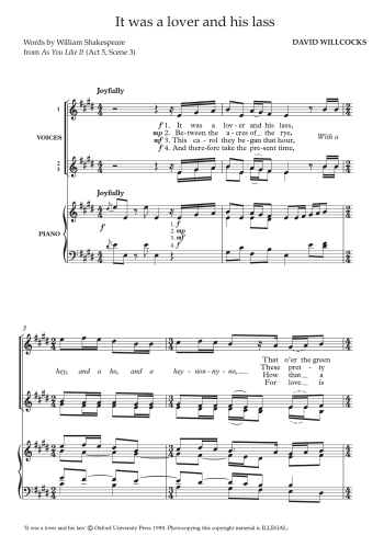 Willcocks: It was a lover and his lass for three-part upper voices and piano (OUP) Digital Edition