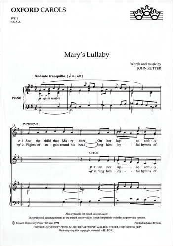 Rutter: Mary's Lullaby for SSAA and piano (OUP) Digital Edition