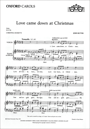 Rutter: Love Came Down At Christmas: Vocal: Satb And Piano(OUP) Digital Edition