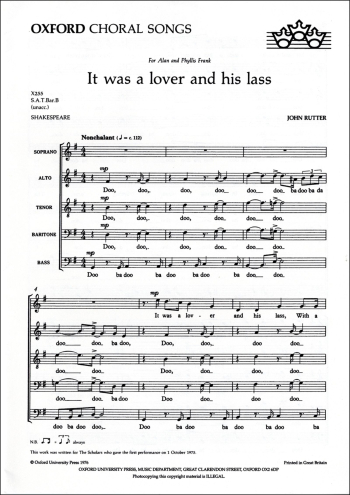 Rutter: It Was A Lover & His Lass Vocal SATBarB Unaccompanied (OUP) Digital Edition