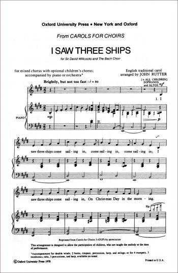 Rutter: I saw three ships for SATB and piano or orchestra or brass ensemble (OUP) Digital Edition