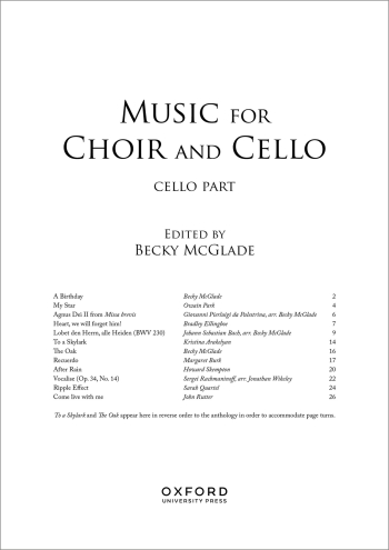 Music For Choir And Cello For SATB: Solo Cello Part (OUP DIGITAL)