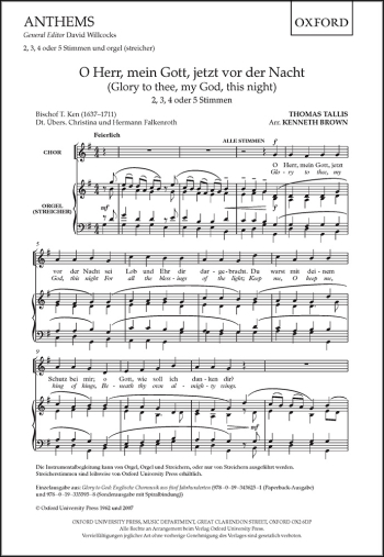 Tallis: O Herr, mein Gott, jetzt vor der Nacht (Glory to thee, my God, this night) (OUP DIGITAL)