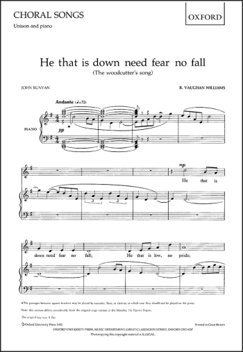 Vaughan Williams: He that is down need fear no fall for unison  (OUP) Digital Edition