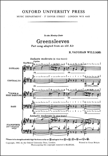 Vaughan Williams: Greensleeves for SATB (with divisions) unaccompanied (OUP DIGITAL)