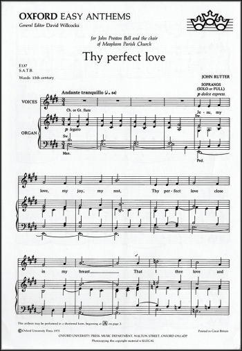Rutter: Thy Perfect Love Vocal: Satb And Piano (OUP) Digital Edition