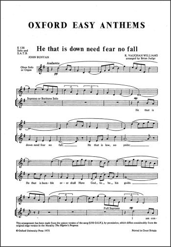 Vaughan Williams: He that is down need fear no fall soprano or baritone soloist, (OUP DIGITAL)
