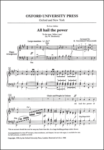 Vaughan Williams: All hail the power for SATB  with organ/orchestra/brass ensemble (OUP DIGITAL)