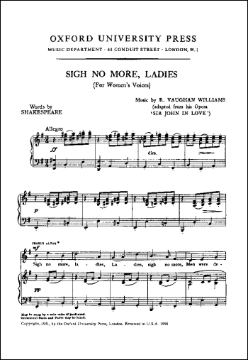 Vaughan Williams: Sigh No More, Ladies for SSA and piano (OUP) Digital Edition