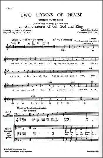 Rutter: All Creatures of our God and King Festival hymn with introductory fanfare for SATB, brass en