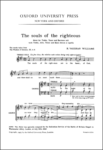 Vaughan Williams: The souls of the righteous for STB soloists (OUP) Digital Edition