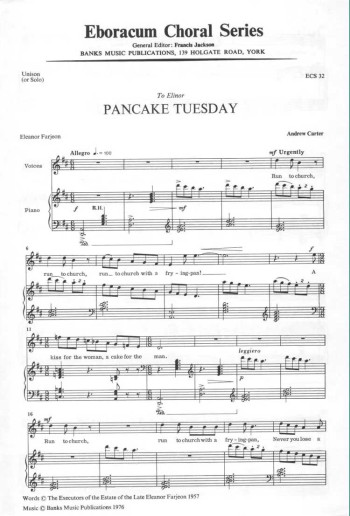 Pancake Tuesday: D Maj: Vocal: Solo Song
