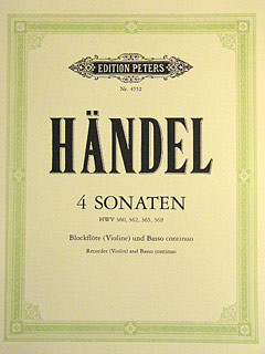 4 Sonatas HWV 360/362/365/369 Recorder Or Violin & Piano (Peters)