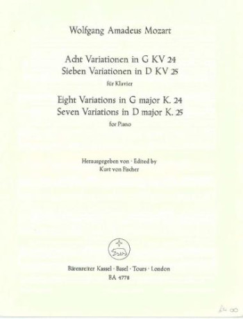 8 Variations In G Major K24 and 7 Variations In D Major K25: Piano (Barenreiter)