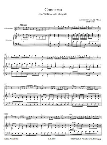 Concerto G Major Op./3:  RV310: Violin & Piano (Peters)