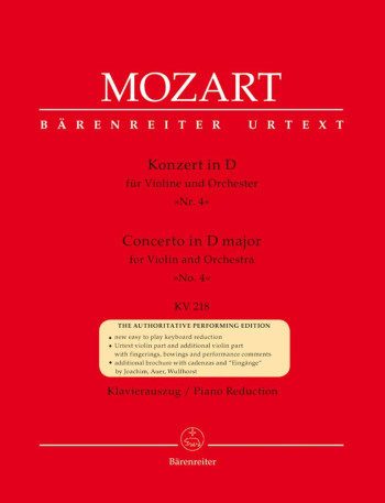 Concerto No.4 D Major Kv.218: Violin & Piano (Barenreiter)