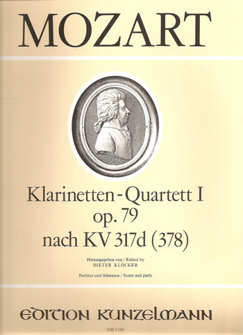 Clarinet Quartet: K317: Bb Major Score & Parts (Kunzelmann)