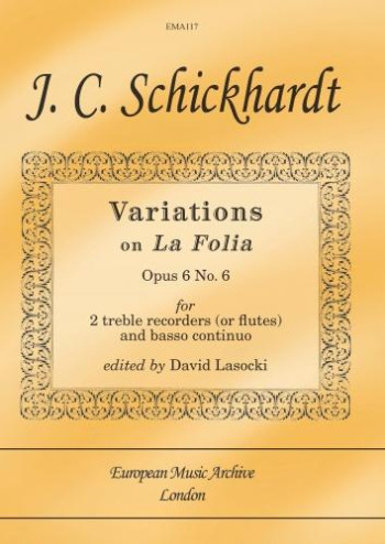 Variations On La Folia: Op6 No6: Treble Recorder Duet (or Flute) and Basso Continuo