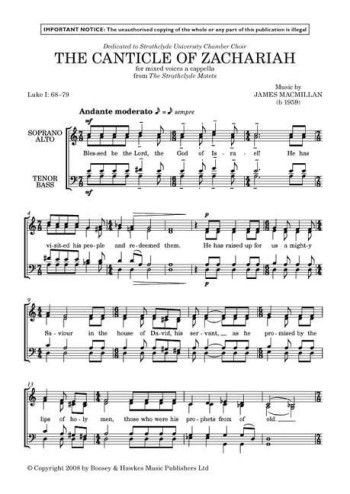Macmillan:  The Canticle Of Zachariah: Mixed Voices A Cappella: Vocal: SATB