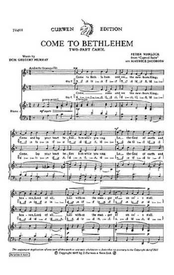 Come To Bethlehem 2 Part Vocal