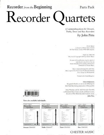 Recorder From The Beginning: Recorder Quartets: SATB: Parts Pack (John Pitts)