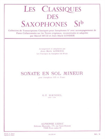 Sonata In G Minor: Tenor Saxophone & Piano (Leduc)