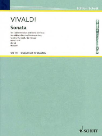 Sonata: Gmin: Op13A: 6: Treble Recorder And Piano (Schott)