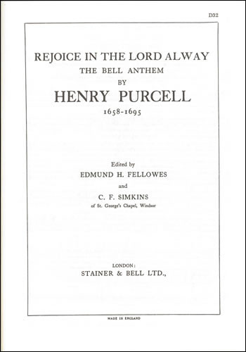 Rejoice in the Lord (The Bell Anthem) Vocal SATB  (S&B)