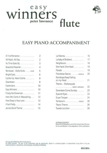 Easy Winners: Flute : Piano Accompaniment  (Brasswind)
