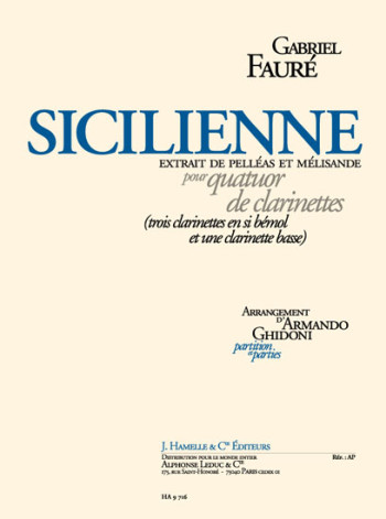 Sicilienne: Clarinet Quartet: Score & Parts (Hamelle)