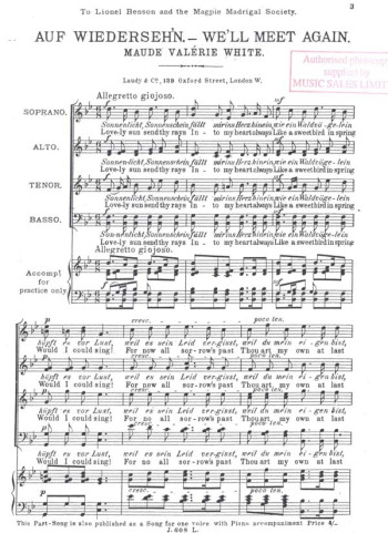 Auf Wiedersehn - Well Meet Again Vocal SATB