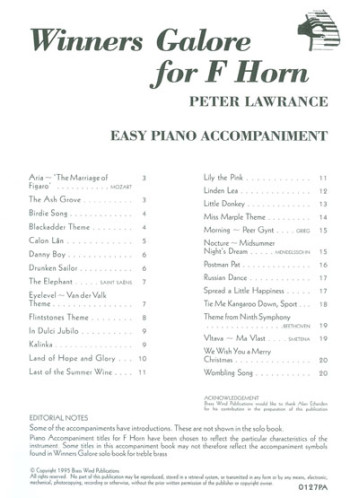 Winners Galore: Tenor Horn Eb Piano Accomp  (lawrance)