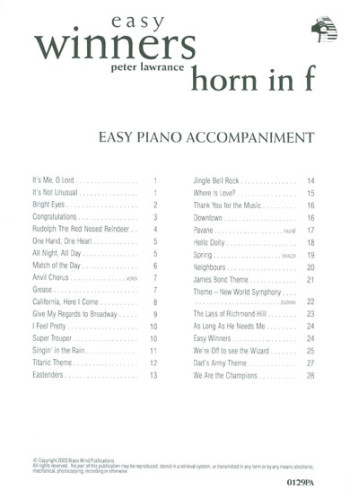 Easy Winners: Treble Brass French Horn: Piano Accompaniment (Brasswind)