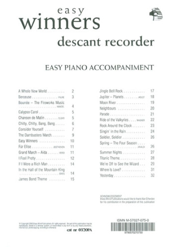 Easy Winners: Descant Recorder Piano Accompaniment (Brasswind)