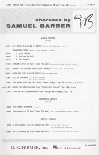 Agnus Dei: Music Of Inner Harmony From Adagio For Strings (SATB)