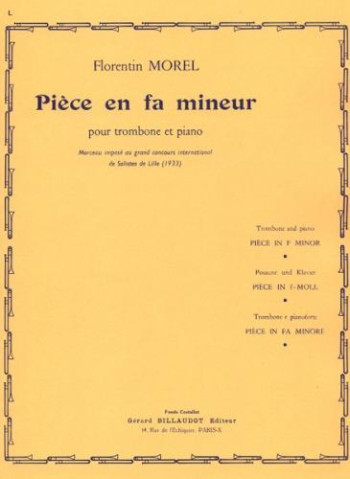 Piece In F Minor: Trombone Bass Clef & Piano (Billaudot)
