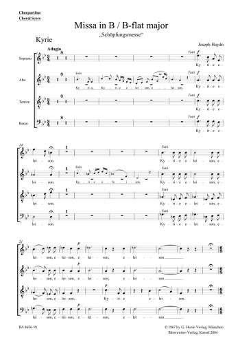 Missa In B-flat Major Hob.XXII:13 "Creation Mass" Choral Score (Barenreiter)