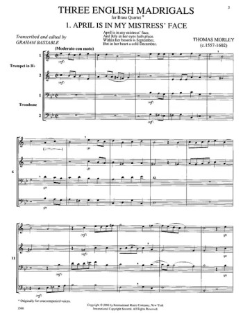 Three English Madrigals: Brass Ensemble: 2 Trumpets 2 Trombones