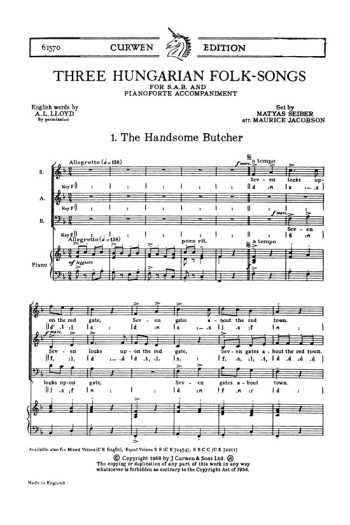 Sieber: 3 Hungarian Folk Songs: Vocal : SAB