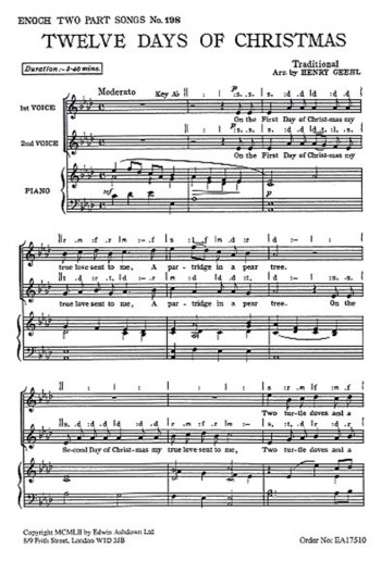 12 Days Of Christmas: Vocal 2pt Part Choir and Piano.