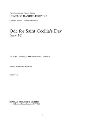 Ode On St Cecilias Day: Vocal Score