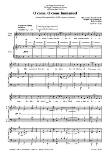 O Come O Come Immanuel: Satb & Piano