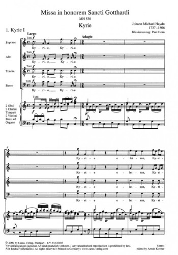 Missa In Honorem Sancti Gotthardi: Vocal Score